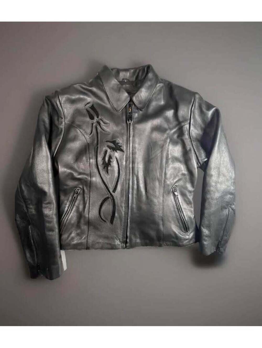 Motorcycle Biker Jacket Ultra Leather Rose Lining Women L